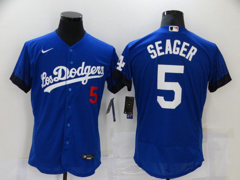 Men Los Angeles Dodgers #5 Seager Blue City Edition Elite Nike 2021 MLB Jersey